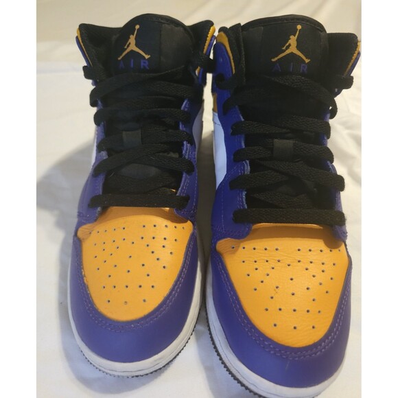 Nike Air Jordan 1 Mid "Lakers"  Purple Yellow Kids 4.5Y - Picture 2 of 4